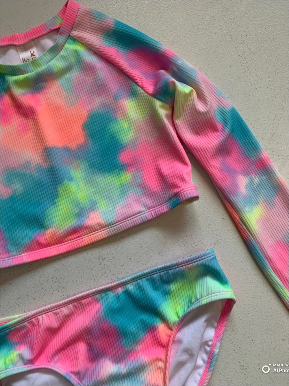Cat & Jack Girl’s 2-Piece Rashguard Bikini Set Size XL NWT Pink Blue Tie-Dye